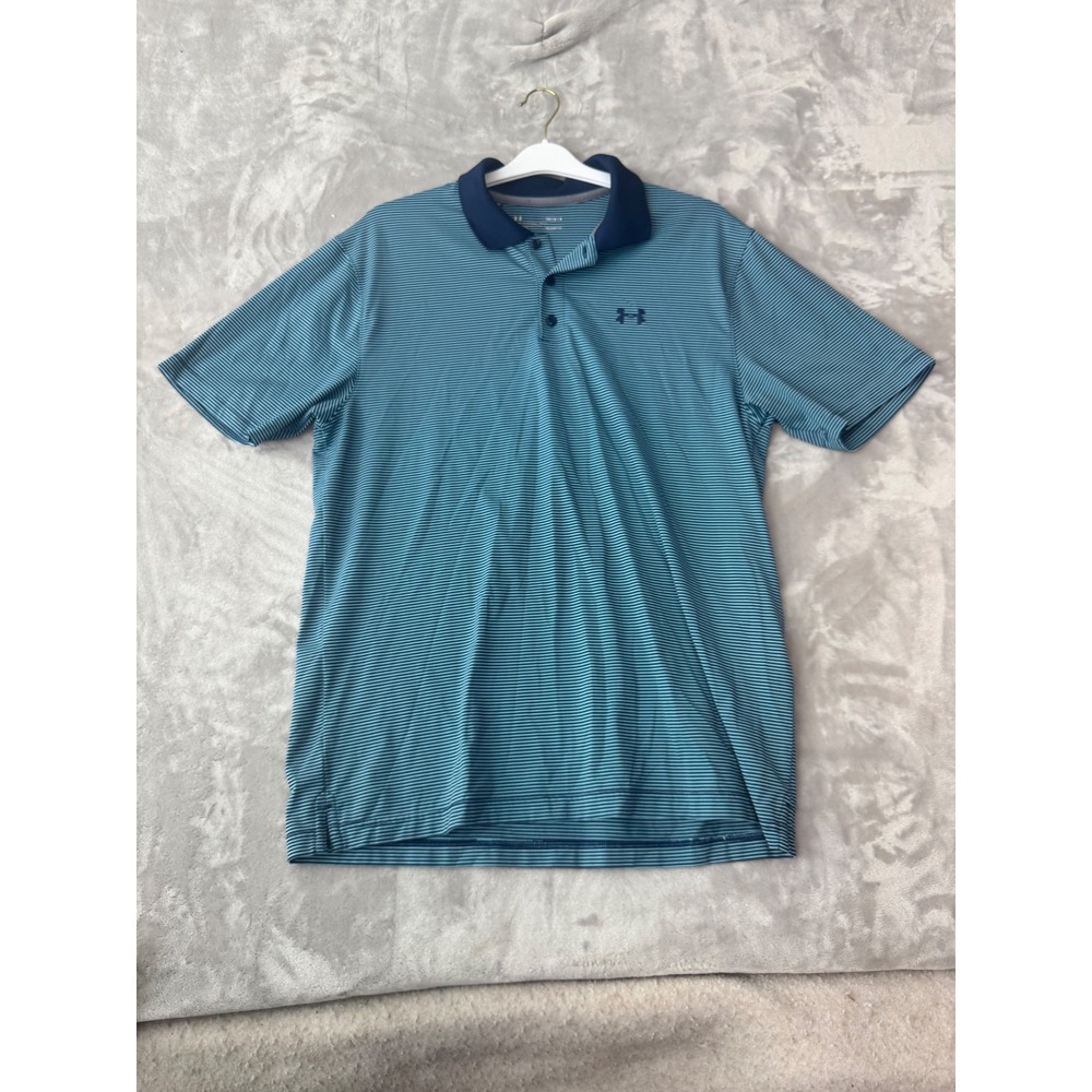 Under Armour Mens HeatGear Striped Polo Shirt Blue Navy Loose Fit Large 1756
